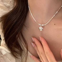 Pendant Necklaces Dome Cameras ALLNEWME Elegant Real Freshwater Pearl Choker Necklace for Women Silver Color Heart Asymmetry Chain Pendant Necklaces Pe AA230428