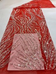 Fabric High Quality Italian Tulle Lace Heavy Beaded Fabric Party Dress with Sequins Garment For Wedding Sewing Designs