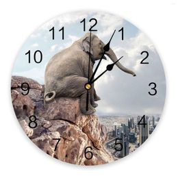 Wall Clocks City Animal Elephant Stone PVC Clock Modern Design Living Room Decoration Home Decore Digital