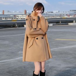 Blends Cloak Woollen Coat Women Poncho Patchwork Midlength Female Overcoat Autumn Winter 2021 Korean Fashion Manteau Black Capes Jacket