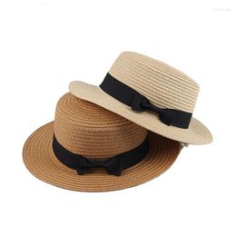 Wide Brim Hats Sun Hat Bow Straw European And American Retro Golden Woven Women Loose Sunscreen Sunshade Flat