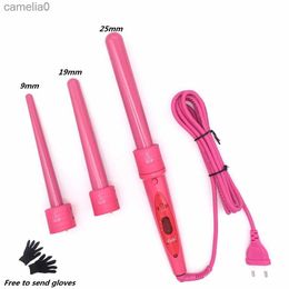 Hair Curlers Straighteners New 3 Part Hair Curling Iron Machine 3P Ceramic Hair Curler Set 3 Sizes 9mm-19mm-25mm Curling Wand Rollers With Glove ClipsL231128