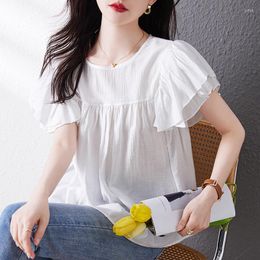 Women's Blouses Short Sleeve Chiffon Shirts Women Summer Ruffles Flying Korean Style Loose Shirt Blouse Cute Kawaii Tops Female Blusa