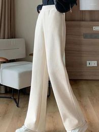 Women's Pants Solid Simple Women Winter Thick Fashion Pockets High Waist Elegant Trousers Office Lady Casual Warm Wide Leg