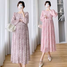 Maternity Dresses Maternity Spring Autumn Dresses Thin Long Sleeve Chiffon Floral Elegant Cute Pregnancy Vestidos Clothes For Pregnant Women 230428