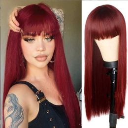 Synthetic Wigs 2023 Wig Fashion Women's Qi Liu Hai Long Straight Hair Chemical Fibre High Temperature Silk Wig Set