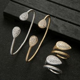 Wedding Jewellery Sets Oval Cuff Bracelet Ring set Elegant Design Geometric Full Microl Zirconia Wedding Engagement Women Bangle Jewellery S0855 231128