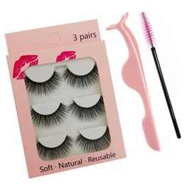 3 PCFalse Eyelashes Eyelashes 3d mink lashes natural long make up false eyelashes eyelash brushes makeup eye lashes tweezers 3d lashes maquiagem Z0428