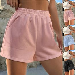 Womens Shorts Summer High Waist Casual Sports Loose Homewear Bottoms Elastic Pants Solid Wide Leg Sweat Short 230428