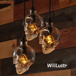 Creative Clear Glass Skull Pendant Lamp Retro Suspension Light Wall Sconce Hotel Cafe Bar Loft Hanging Ceiling Chandelier