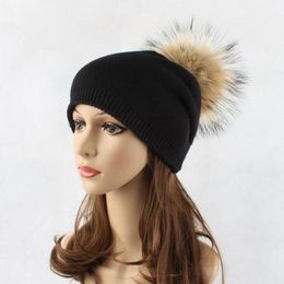 Beanies Beanie/Skull Caps Winter Women Pom Warm Knitted Bobble Girl Fur Pompom Hats Real Pompon Casual Hat Cap Fashion