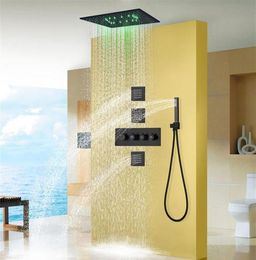 Brushed Rain Type LED Shower System Set 4040cm Ceiling Mounted Rectangular Large Bathroom Luxury Misting Rain Brass Thermostatic 5040262