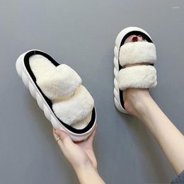 Slippers Artificial Wool Women Autumn And Winter Home Mute Thick Bottom Women's Cotton