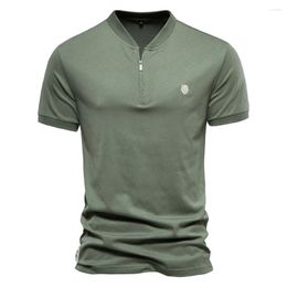 Men's T Shirts T-shirt Solid V-neck Zipper Cotton Tight Polo Shirt Business Leisure Social Day Pullover Regular Men European Size