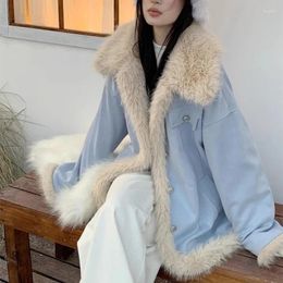 Women's Fur Sweet Winter Korean Fashion Warm Jacket Coat Woman Outwear Casual Pure Color Office Lady Loose Thicken Clothing Chic Design