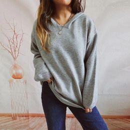 Women's Sweaters OMCHION Pull Femme 2023 Autumn/Winter Knitwear Hooded Pit Striped Kangaroo Pocket Long Sleeve Sweater