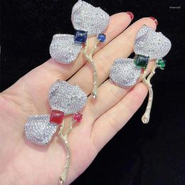 Brooches Women's 1pc 47x62mm Mixed Colour Golden Plated Cz Micro Flower Brooch 1 Order