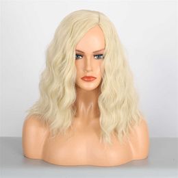 Synthetic Wig's Wig Head Cover with Partial Corn Perm Light Gold Slightly Curled Synthetic Fibre High-temperature Silk Wig Cover