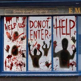Party Decoration Halloween Window Door Clings Posters With Scary Bloody Handprints For Haunted House Decor