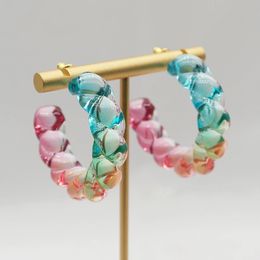 Stud UJBOX Wholesale Bulk Multicolor Rainbow Clear Acrylic Twist Earrings Hoop for Women 231127