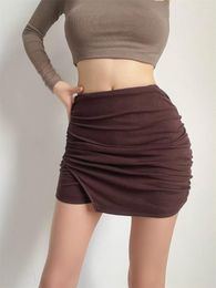 Skirts TVVOVVIN Pleated High Waist Knitted Short Skirt For Women Sexy Slim Irregular Hip Wrap Skorts Thin Spring 8EPN