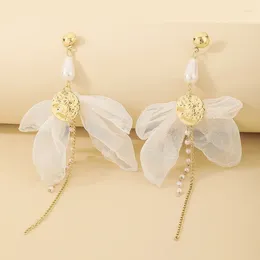 Dangle Earrings European And American Women's Pearl Lace Bow Eardrops Ins Long Wholesale