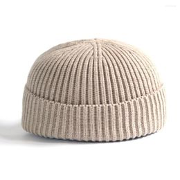 Berets Men Women Winter Warm Knitted Hat Beanie Skullcap Sailor Docker Fisherman Cuff Brimless Solid Colour Cap Unisex Melon