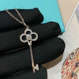 Designer's Brand Crown Key Necklace 925 Sterling Silver Plated 18K Gold Heart Iris Full Diamond Small Collar Chain