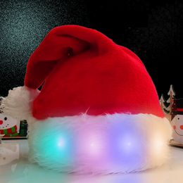 Christmas Hat Colourful LED Lights Plush Santa Hat Light Up Velvet Comfort Xmas Hats Party Supplies Party Hats Q777