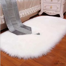 Carpets White Wool Carpet Fluffy Soft Bedroom Living Room Rugs Fur Carpet Oval Large Size Synthetic Sheepskin Plush Carpet