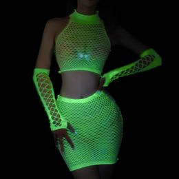 Sexy Pyjamas Sexy lingerie Babydoll luminous lingerie elastic transparent night light shining in the dark sexual clothing women's exotic set 231128