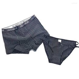 Underpants 2pcs Sexy Couple Panties Set Cotton Underwear Striped Man Shorts Women Fashion Comfortable Boxer