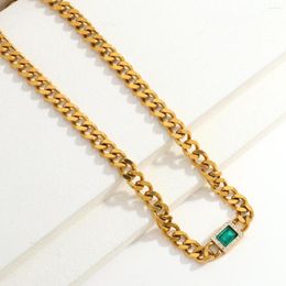 Chains Greatera Gold Color Stainless Steel Choker Necklace For Women Green Crystal Charm Thick Cuba Chain Party Jewelry Gift