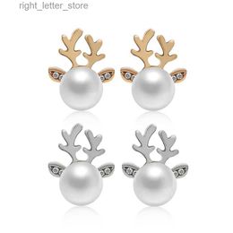 Stud 1Pair Women Elegant Xmas Reindeer Ear Stud Fashion Christmas Pearl Deer Earrings Ear Stud Women Girls' Jewellery Hot Sale YQ231128