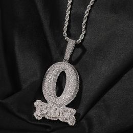 Hip Hop Fashion Art Letter O-BLOCK Pendant Necklace Bling Full Zircon Jewellery Cool Men Gift