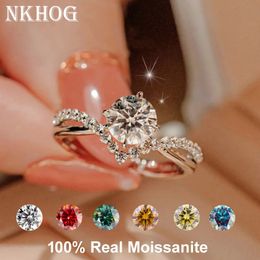 Wedding Rings NKHOG Real S925 Silver 1ct Ring For Women Band Plated 18K White Gold Pass Diamond Test Jewelry Cross 231127