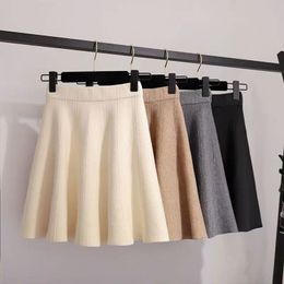 Skirts Autumn Winter High-waisted Knitted Skirt Harajuku Black Mini Skirt Woman A-line Brown White Skirt Kawaii Short Sun Skirts Female 230428