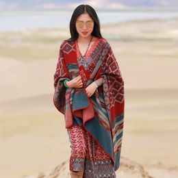 Neck Ties National style cape for tourism and vacation with thickened warm scarf and dual-purpose windproof shawl 231128