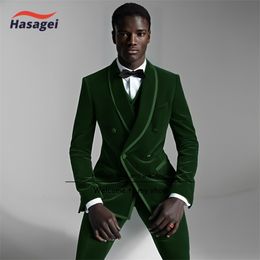 Men s Suits Blazers Velvet for Men with Double Breasted 3 Piece Slim Fit Custom Groom Wedding Tuxedo Prom Fashion Costume 2023 231127