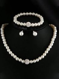 Pendant Necklaces Zircon Imitation Pearls Necklace Stud Earrings Bracelet Set for Women Girls Wedding Party Fashion Romantic Jewellery Gifts 231127