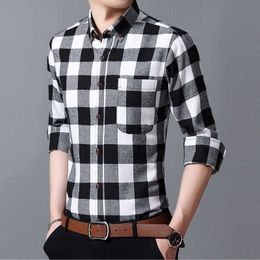 Men's Dress Shirts Plaid Shirt New Autumn Winter Flannel black Chequered Shirt Men Shirts Long Sleeve Chemise Homme Cotton Male Cheque Shirts Cotton P230427