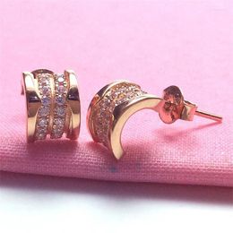 Stud Earrings 585 Purple Gold Plated 14K Rose Inlaid Crystal Half Arc For Women Glamour Romantic Ear Studs Luxury Jewellery