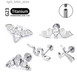 Stud G23 Titanium Bat Stud Ear Tragus Cartilage Earrings 16G Ball Labret Lip Zircon Lobe Helix Daith Piercing Body Jewelry YQ231128