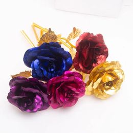 Decorative Flowers Foil Gold PlatedRose Wedding Decoration Flower Valentine's Day Gift Lover's Rose Artificial Red Purple Blue Drop