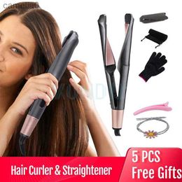 Hair Curlers Straighteners Hair Curler Straightener 2 in 1 Spiral Wave Curling Iron Professional Hair Straighteners Fashion Styling Tools New ArriveL231128