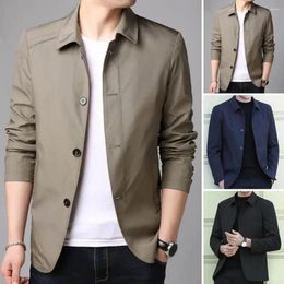 Men's Jackets Men Coat Easy To Put On Take Off Jacket For Stylish Mid Length Classic Turn-down Collar Solid Colour Fall