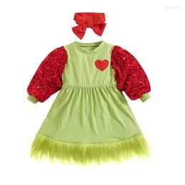 Girl Dresses Pudcoco Infant Kids Baby Girls Christmas Casual A-line Dress Long Sleeve Plush Hem Sequins Patchwork With Headband 6M-5T