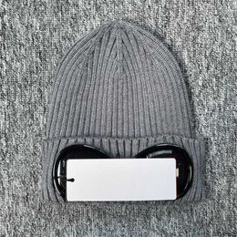 Beanies 2023 Winter Glasses Hat CP Ribbed Knit 2 Lens Beanie Street Hip Hop Knitted Thick Fleece Warm For Women Men