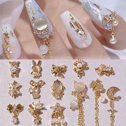 Nail Art Decorations 3D Bow Flower Crystal Pendant Chain Nail Art Decorations Metal Zircon Nail Art Jewelry Nails Accessories Charms Manicure Tools 231127