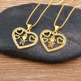 Pendant Necklaces Dome Cameras AIBEF Boy Girl Heart Shape Copper CZ Women Necklace Gold Colour Son and Daughter Lucky Pendant Mother's Day Crystal Jewe AA230428